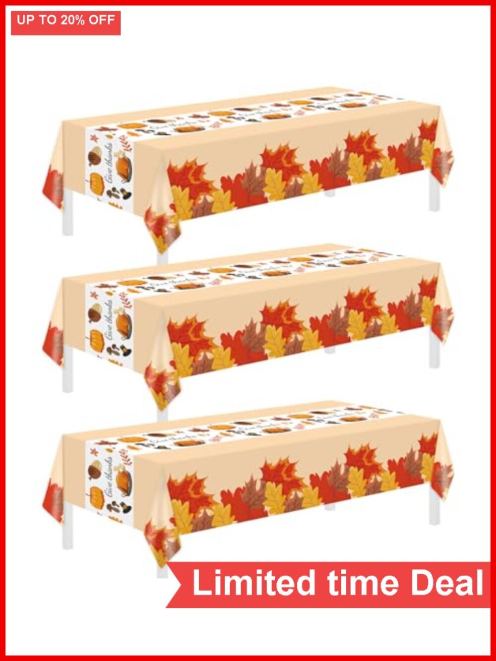 Disposable Plastic Tablecloth 3-Pack 54x108 Thanksgiving Party Table Cover